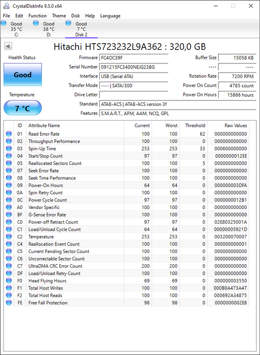HTS723232L9A362 Hitachi Travelstar 7K320 320GB 7200RPM SATA 3Gbps 16MB Cache 2.5" HDD