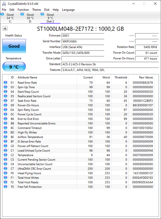 ST1000LM048-2E7172 Seagate Barracuda 1TB 5400RPM SATA 6Gbps 128MB Cache (512e) 2.5" HDD