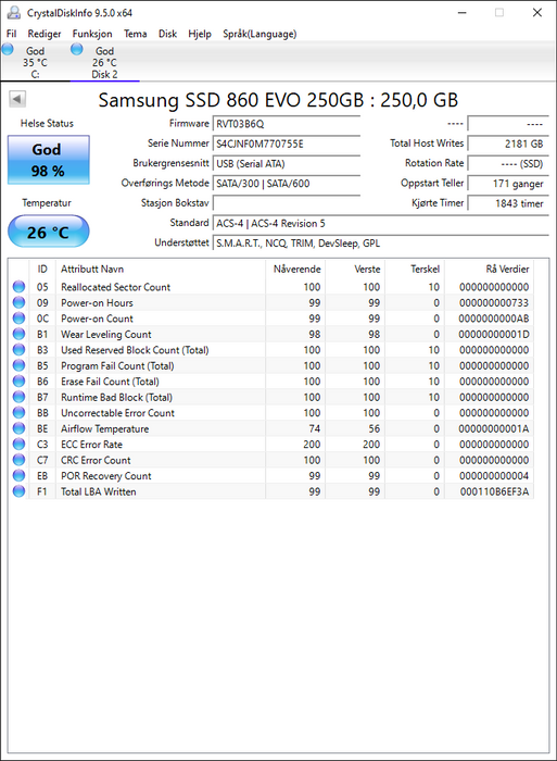 MZ7LH250HBJQ Samsung 860 EVO Series 250GB MLC SATA 6Gbps (AES-256 / TCG Opal 2.0) 2.5" SSD