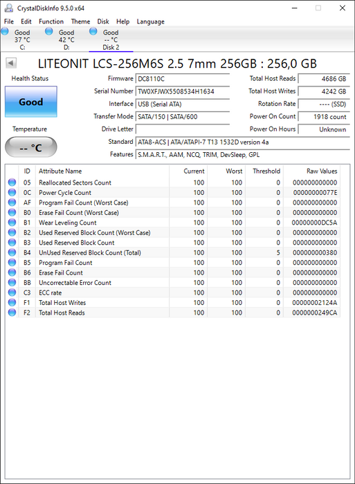 LCS-256M6S Lite On M6S Series 256GB MLC SATA 6Gbps 2.5" SSD