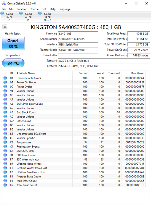 SA400S37/480G Kingston A400 Series 480GB TLC SATA 6Gbps 2.5" SSD