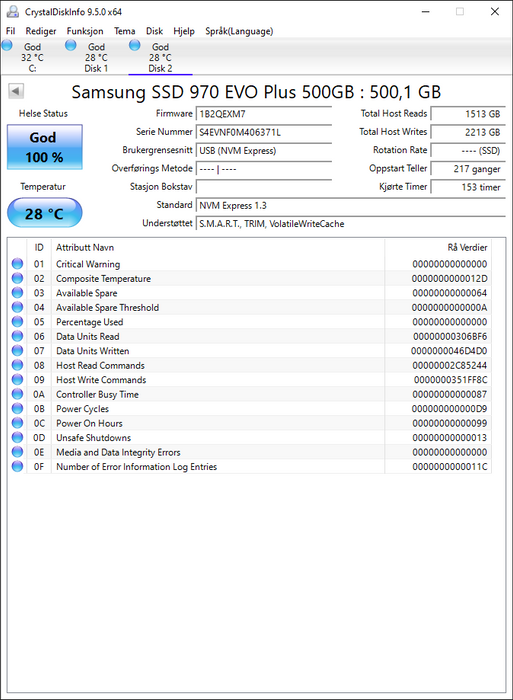MZVLB500HBJQ Samsung 970 EVO 500GB PCIe NVMe 3.0 x4 M.2 2280 SSD