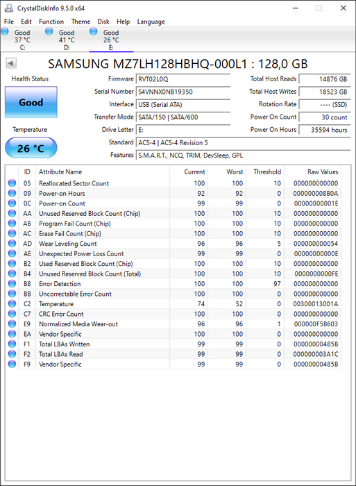 MZ7LH128HBHQ-000L1 Samsung PM881 128GB SATA 6Gbps 2.5" SSD