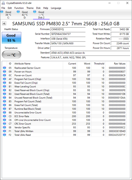 MZ7PC256HAFU-000D1 Samsung 830 Series 256GB MLC SATA 6Gbps 2.5" SSD