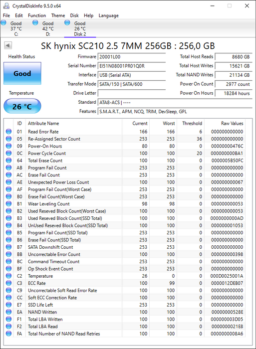 HFS256G32MND-2200A Hynix 256GB MLC SATA 6Gbps 2.5" SSD