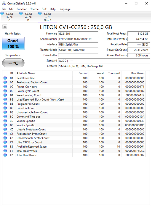CV1-CC256 LITEON 256GB SATA 6Gbps 2.5" SSD