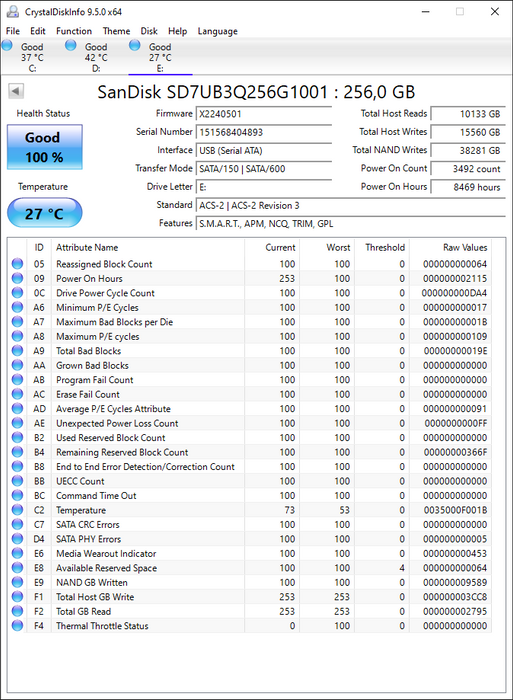 SD7UB3Q-256G-1001 SanDisk X300s 256GB MLC SATA 6Gbps (AES-256 / SE TCG Opal 2.0) 2.5" SSD