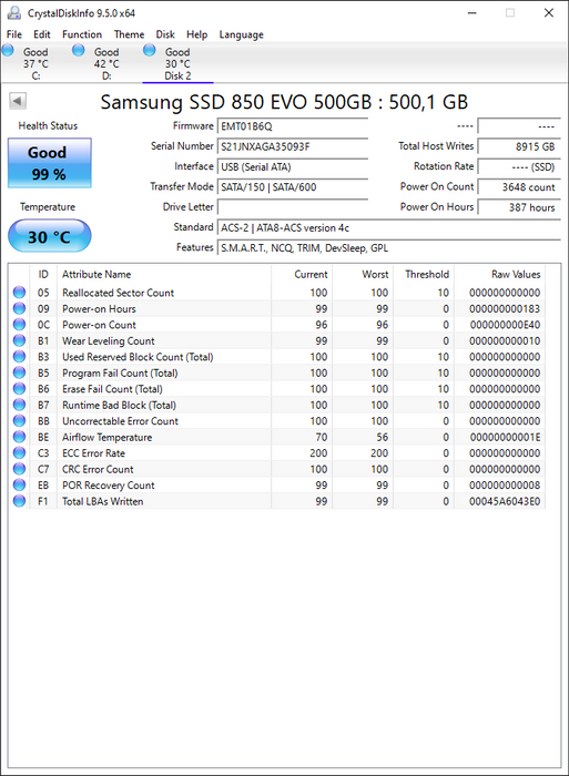 MZ7LN500 Samsung 850 EVO Series 500GB TLC SATA 6Gbps (AES-256 / TCG Opal 2.0) 2.5" SSD