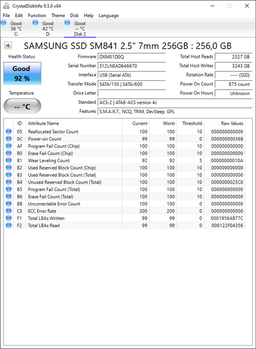 MZ7PD256HAFV-000D1 Samsung SM841 Series 256GB MLC SATA 6Gbps (AES-256 FDE) 2.5" SSD