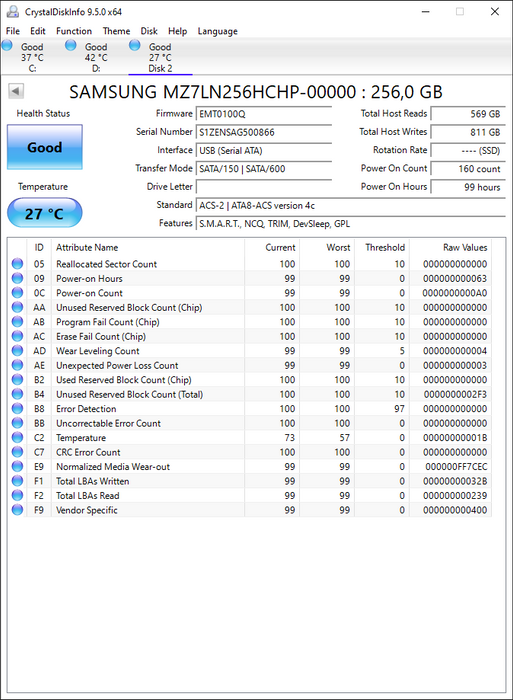 MZ7LN256HCHP-00000 Samsung PM871 Series 256GB TLC SATA 6Gbps Mainstream Endurance (AES-256) 2.5" SSD