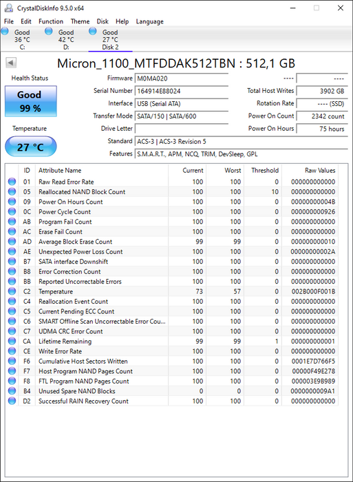 MTFDDAK512TBN Micron 1100 512GB TLC SATA 6Gbps (PLP) 2.5" SSD