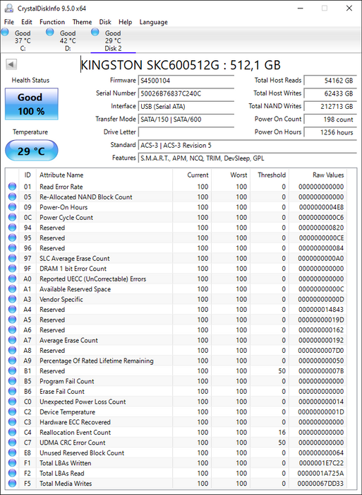 SKC600/512G Kingston KC600 Series 512GB TLC SATA 6Gbps (AES-256 / TCG Opal) 2.5" SSD