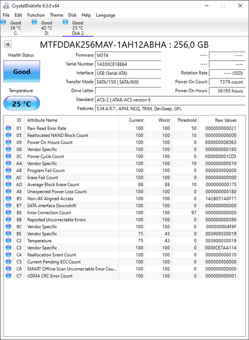 MTFDDAK256MAY-1AH12ABHA Micron M550 256GB MLC SATA 6Gbps (SED) 2.5" SSD
