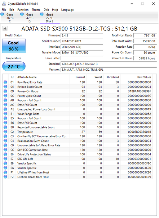 ASX900S7-512GM-DL2-TCG ADATA 512GB SATA 6Gbps 2.5" SSD
