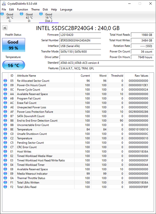 SSDSC2BP240G4 Intel 730 Series 240GB MLC SATA 6Gbps (AES-256) 2.5" SSD