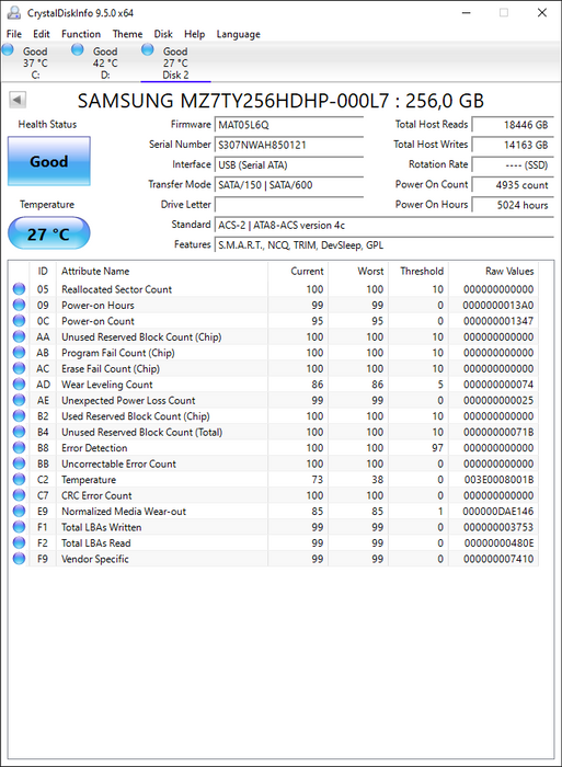 MZ7TY256HDHP-000L7 Samsung CM871a Series 256GB TLC SATA 6Gbps 2.5" SSD