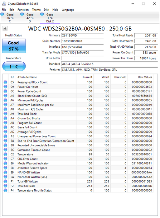 WDS250G2B0A-00SM50 Western Digital Blue 3D NAND 250GB TLC SATA 6Gbps 2.5" SSD
