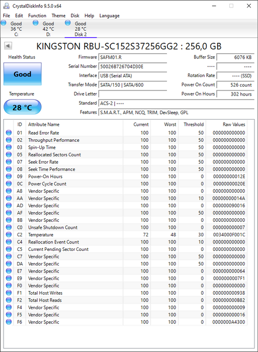 RBU-SC152S37256GG2 256GB Kingston SATA 6Gbps 2.5" SSD