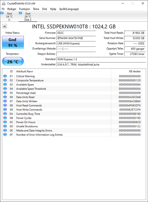 SSDPEKNW010T8 Intel 660p Series 1TB QLC PCIe 3.0 x4 NVMe (AES 256-Bits) M.2 2280 SSD
