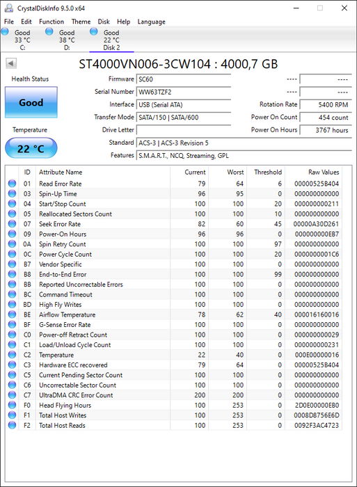 ST4000VN006-3CW104 Seagate IronWolf 4TB 5400RPM SATA 6Gbps 256MB Cache (512e) 3.5" HDD