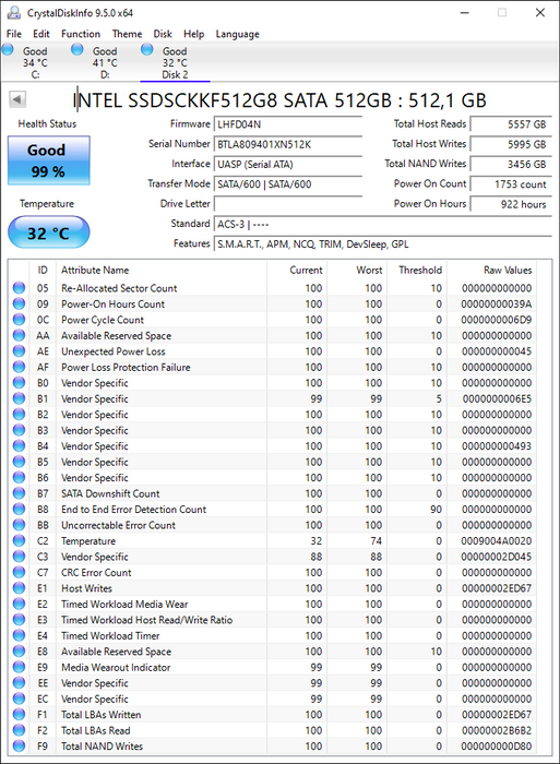SSDSCKKF512G8 Intel Pro 5450s Series 512GB TLC SATA 6Gbps (AES-256) M.2 2280 SSD