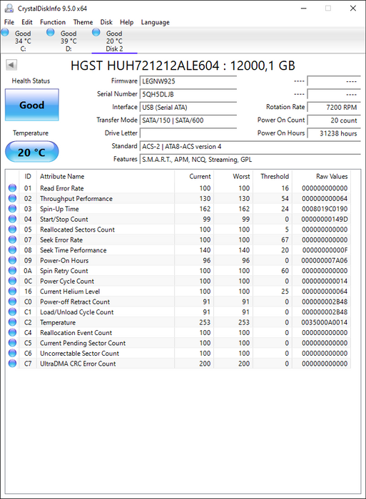 HUH721212ALE604 HGST Hitachi Ultrastar He12 12TB 7200RPM SATA 6Gbps 256MB Cache (SE / 512e) 3.5" HDD
