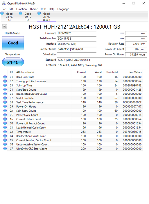HUH721212ALE604 HGST Hitachi Ultrastar He12 12TB 7200RPM SATA 6Gbps 256MB Cache (SE / 512e) 3.5" HDD