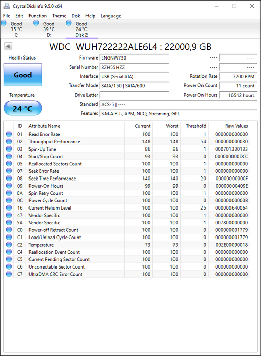 WUH722222ALE6L4 Western Digital Ultrastar 22TB 7200RPM SATA 6Gbps 512MB Cache (512e) 3.5" HDD