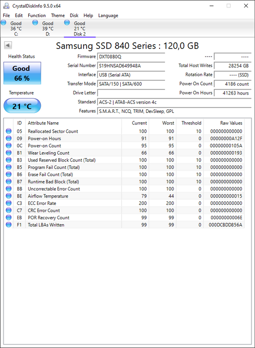 MZ7TD128HAFV-1BW00 Samsung 840 Series 120GB TLC SATA 6Gbps (AES-256) 2.5" SSD
