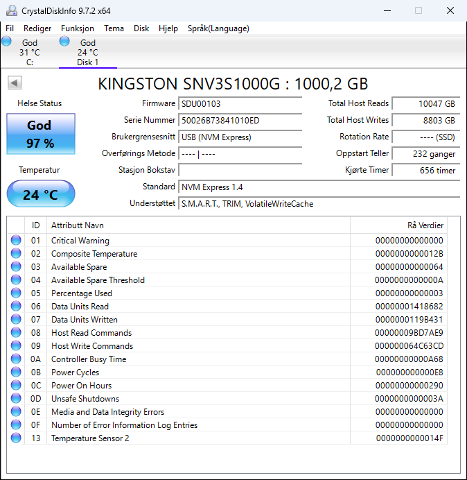 SNV3S/1000G Kingston 1000GB PCI Express NVMe 4.0 x4 M.2 2280