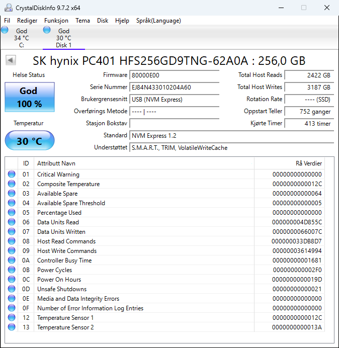 HFS256GD9TNG-62A0A Hynix PC401 256GB TLC PCIe 3.0 x4 NVMe M.2 2280 SSD