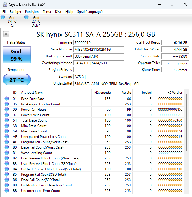 HFS256G39TNF-N2A0A Hynix 256GB SATA 6Gbps M.2 2280