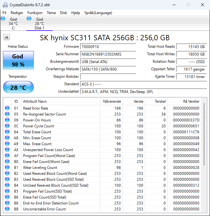 HFS256G39TNF-N2A0A Hynix 256GB SATA 6Gbps M.2 2280