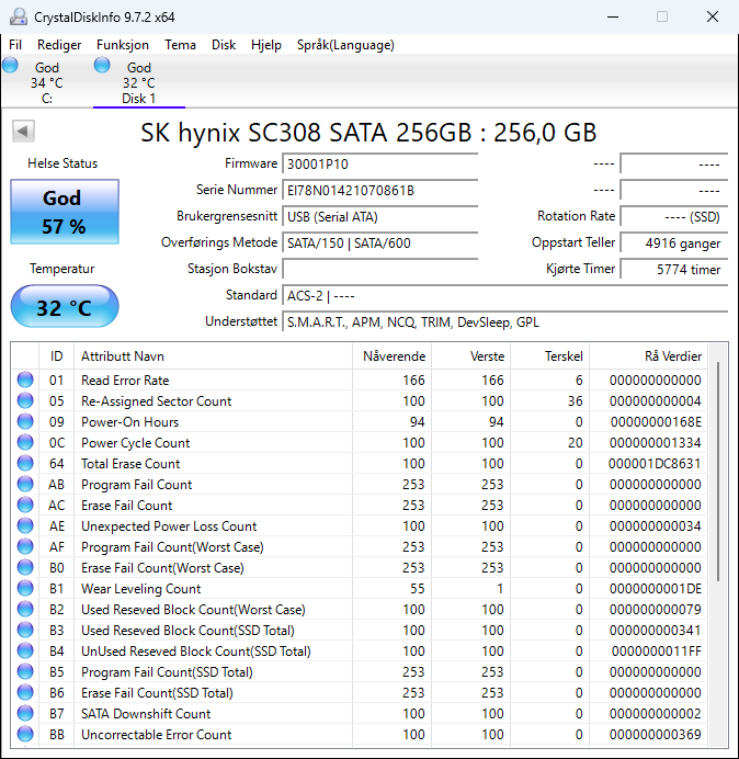 HFS256G39TND-N210A Hynix 256GB MLC SATA 6Gbps M.2 2280
