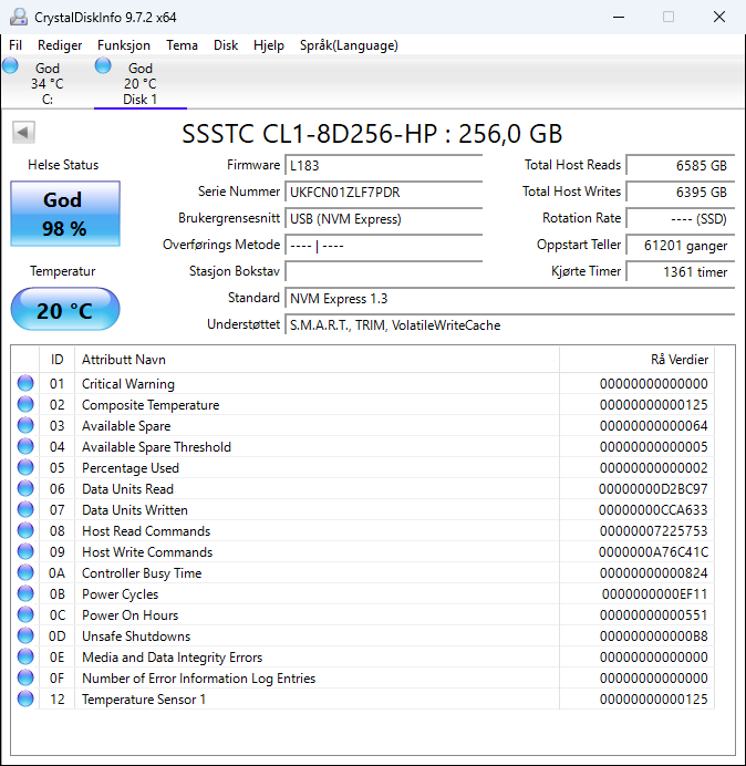 CL1-8D256-HP SSSTC 256GB PCIe 3.1 x4 NVMe M.2 2280 SSD
