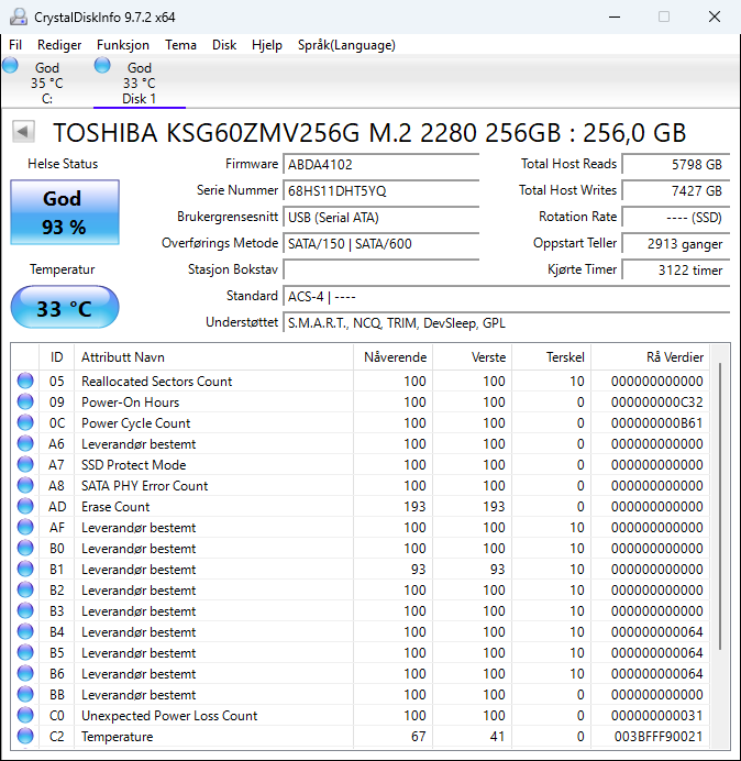 KSG60ZMV256G Toshiba SG6 Series 256GB TLC SATA 6Gbps M.2 2280