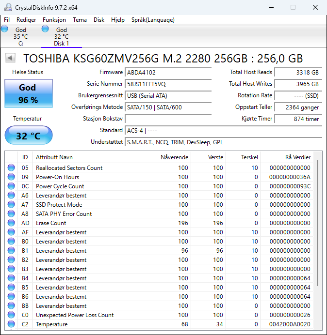 KSG60ZMV256G Toshiba SG6 Series 256GB TLC SATA 6Gbps M.2 2280