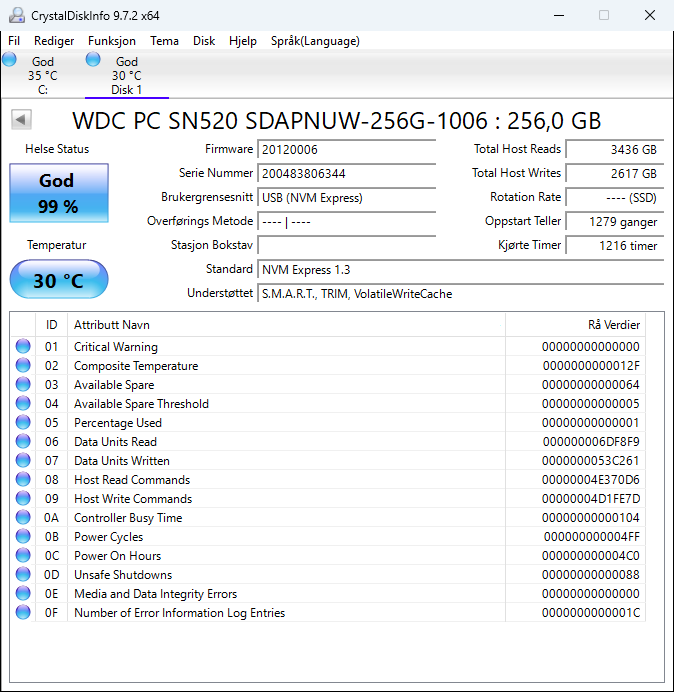 SDAPNUW-256G-1006 Western Digital PC SN520 Series 256GB TLC PCIe 3.0 x2 NVMe M.2 2280 SSD