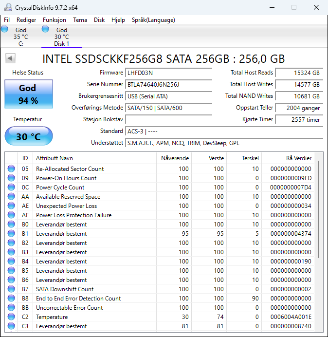 SSDSCKKF256G8H Intel 256GB TLC SATA 6Gbps M.2 2280