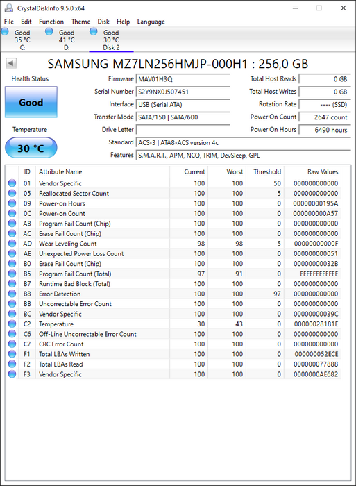 MZ7LN256HMJP-000H1 Samsung PM871a Series 256GB TLC SATA 6Gbps 2.5" SSD
