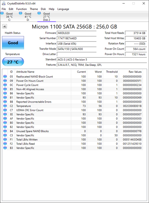 MTFDDAK256TBN-1AR1ZABDA Micron 256GB TLC SATA 6Gbps 2.5" SSD