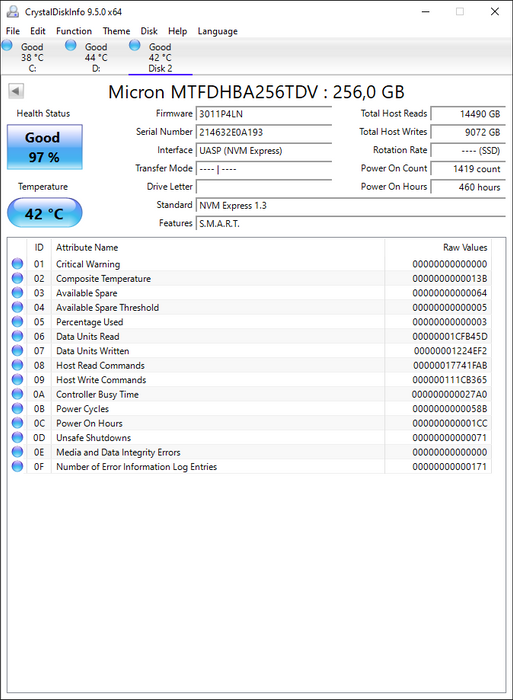 MTFDHBA256TDV Micron 2300 256GB TLC PCIe 3.0 x4 NVMe M.2 2280 SSD