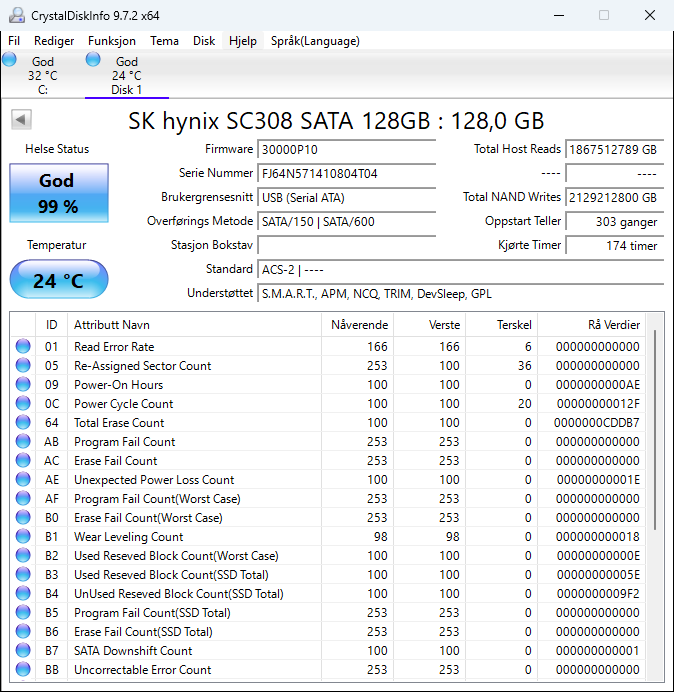 HFS128G39TND-N210A Hynix 128GB MLC SATA 6Gbps M.2 2280