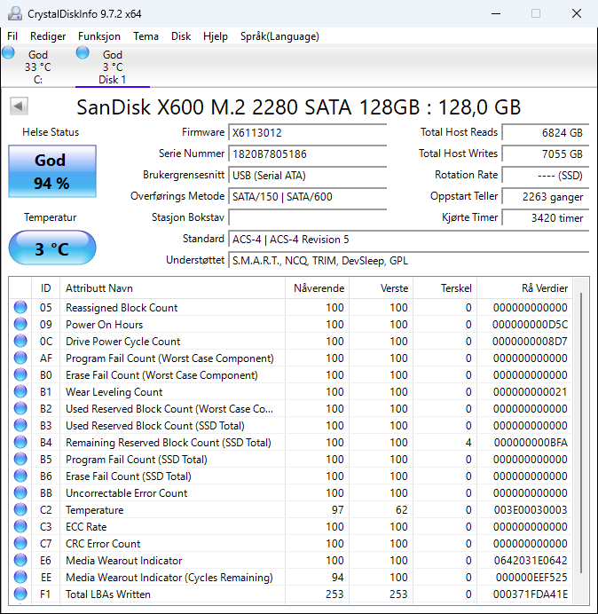 SD9SN8W-128G-1012 SanDisk X600 128GB TLC SATA 6Gbps M.2 2280