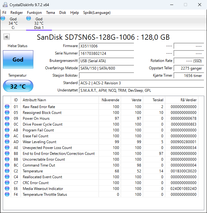 SD7SN6S-128G-1006 SanDisk X300 128GB TLC SATA 6Gbps M.2 2280