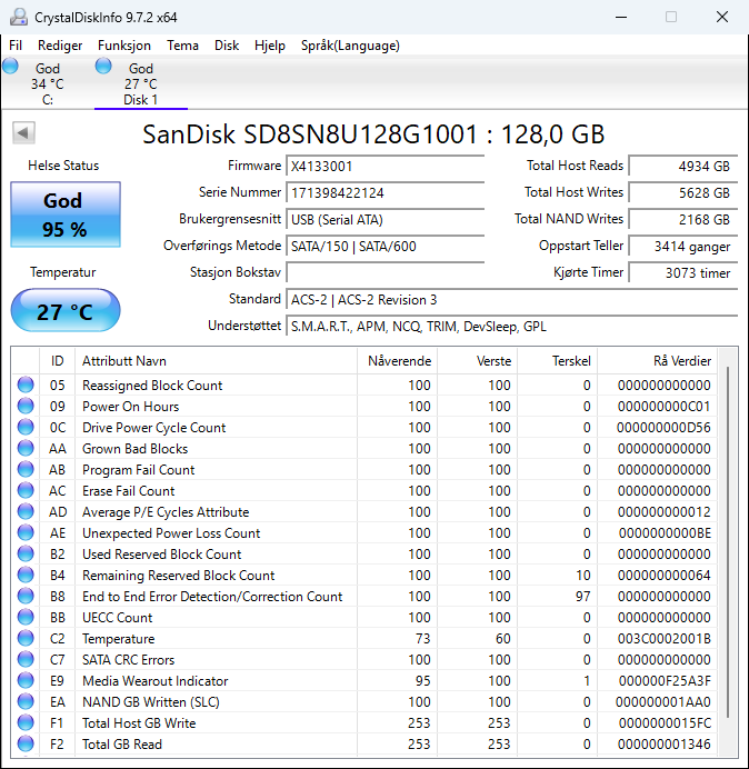 SD8SN8U-128G-1001 SanDisk X400 128GB TLC SATA 6Gbps (AES-256) M.2 2280