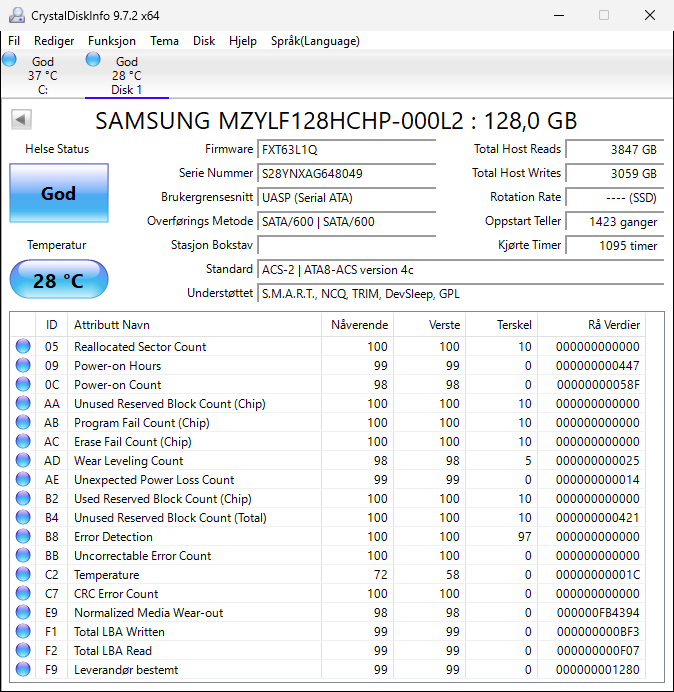 MZYLF128HCHP-000L2 Samsung CM871 Series 128GB TLC SATA 6Gbps 2.5" SSD