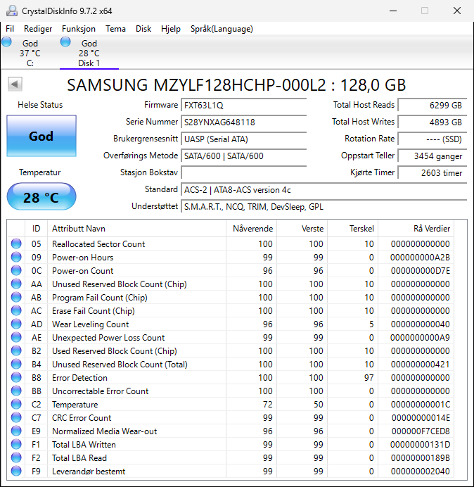 MZYLF128HCHP-000L2 Samsung CM871 Series 128GB TLC SATA 6Gbps 2.5" SSD
