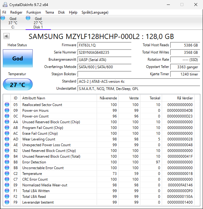 MZYLF128HCHP-000L2 Samsung CM871 Series 128GB TLC SATA 6Gbps 2.5" SSD
