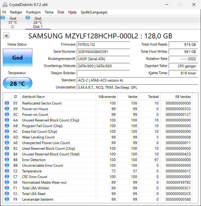 MZYLF128HCHP-000L2 Samsung CM871 Series 128GB TLC SATA 6Gbps 2.5" SSD